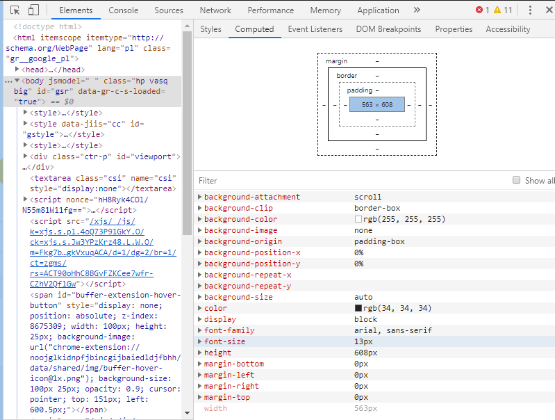 Screen Shot to show css calculations in browser