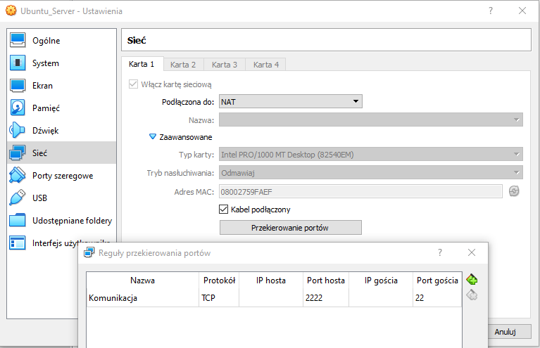 A window where you can setup communication ports to your Linux Server.