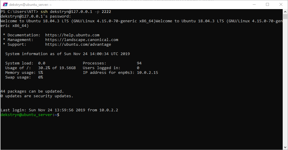 A window show login to Linux Server via Windows console.